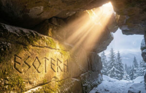 Естетична ілюстрація до дня Зимового Сонцестояння. Привітання з Йолем та Колядою, анонс календаря «Ритми Всесвіту» на 2026 рік.